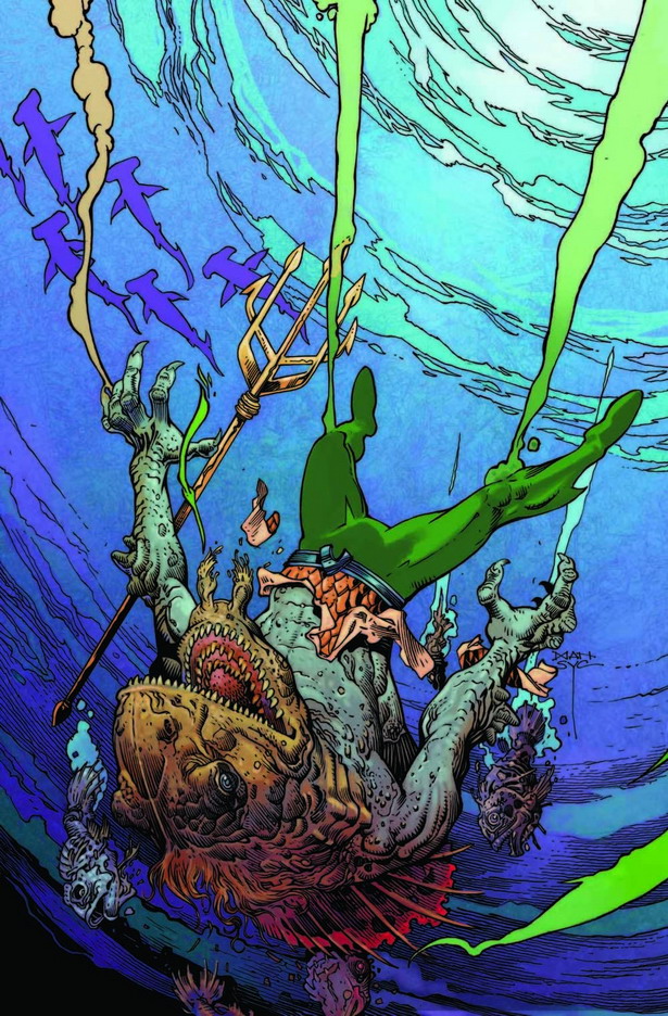 Arthur es un hombre-pez en la portada de AQUAMAN nº 35 por Mark Nelson